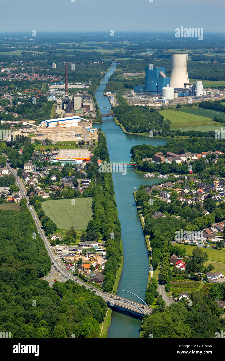 Vista aerea, di costruzione di impianti EON Datteln 4, congelare a causa di problemi legali dopo che si è verificato un errore di zoning, Dortmund-Ems Canal, Foto Stock
