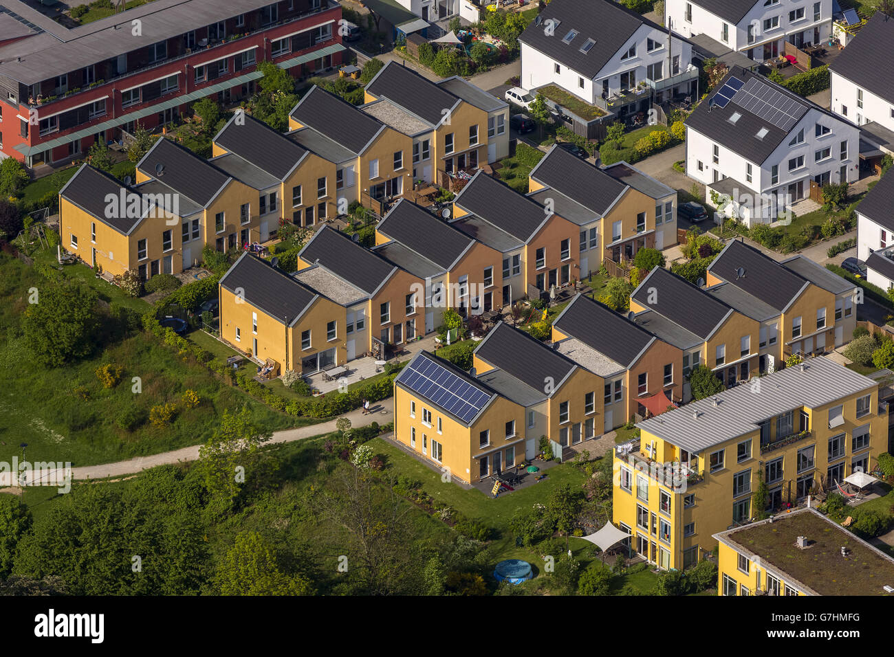 Vista aerea, detached case monofamiliari su Tremoniapark, casa di proprietà, Dortmund, regione della Ruhr, Renania settentrionale-Vestfalia, Foto Stock