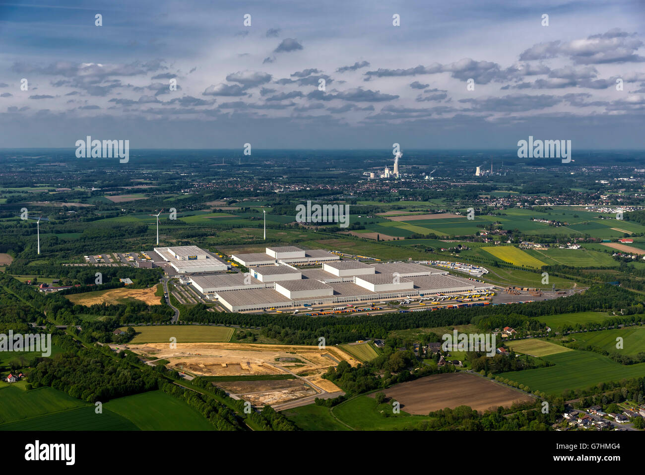 Vista aerea, IKEA centro logistico Ellingshausen con carrello di aree di parcheggio, logistica, Dortmund, Ruhr, Renania settentrionale-Vestfalia, Foto Stock