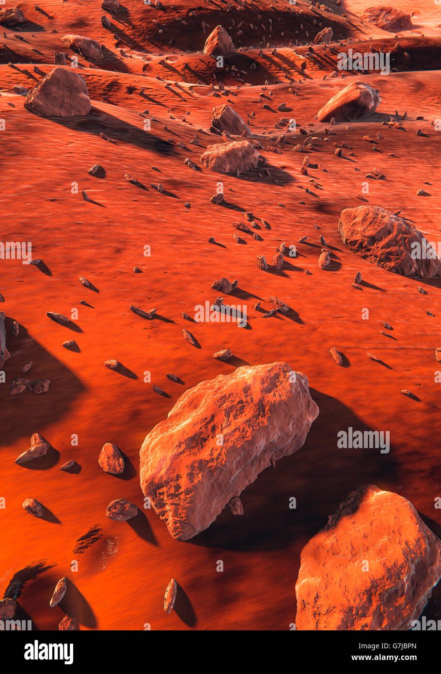 La superficie di Marte, rocce rosse Foto Stock