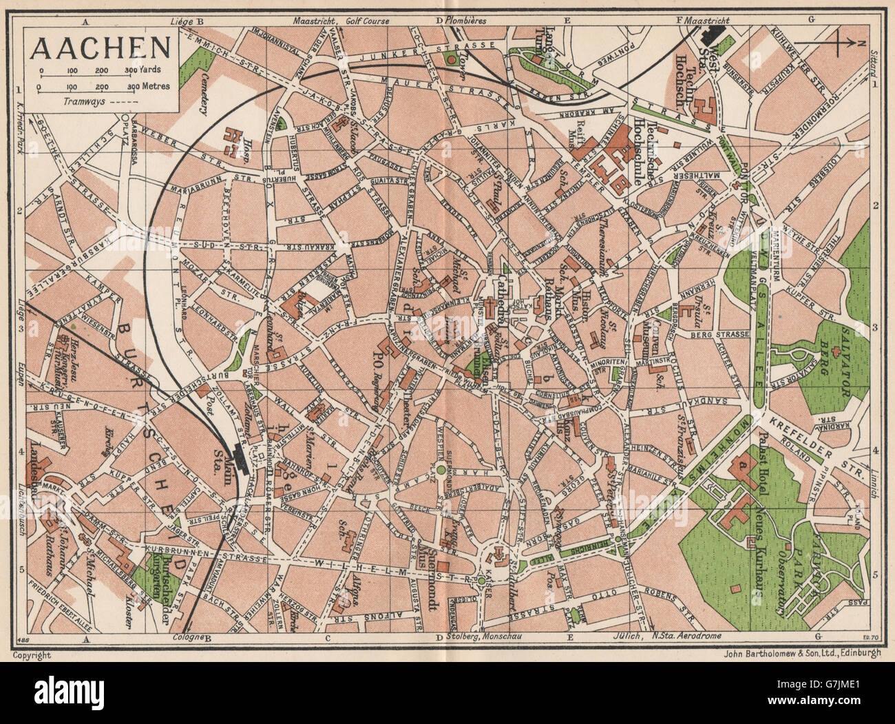 AACHEN. Vintage town mappa della città piano. Germania, 1933 Foto Stock