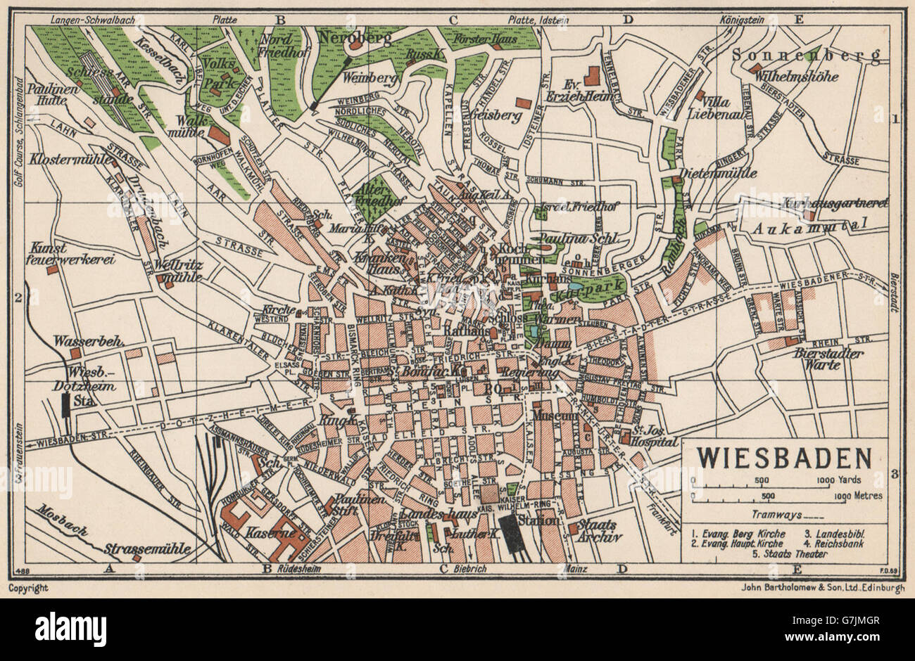 WIESBADEN. Vintage town mappa della città piano. Germania, 1933 Foto Stock