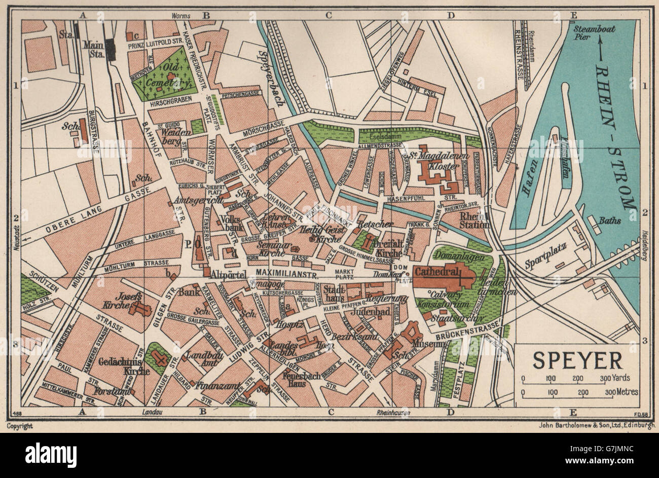 SPEYER. Vintage town mappa della città piano. Germania, 1933 Foto Stock