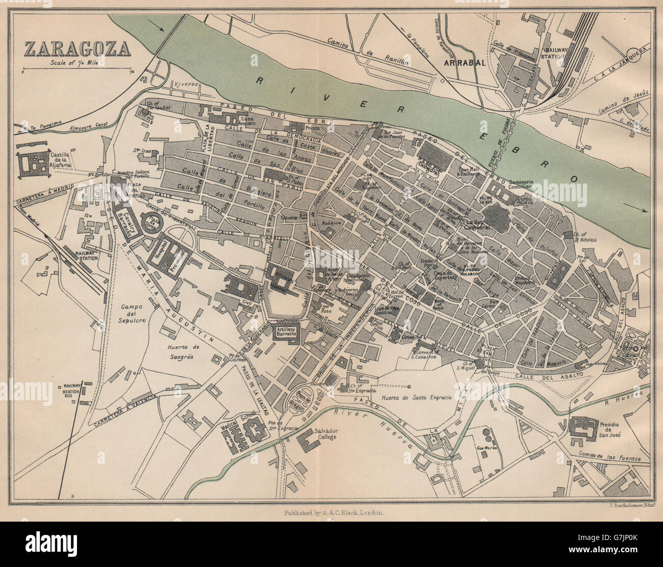 Saragozza. Vintage town mappa della città piano. Spagna, 1899 Foto Stock