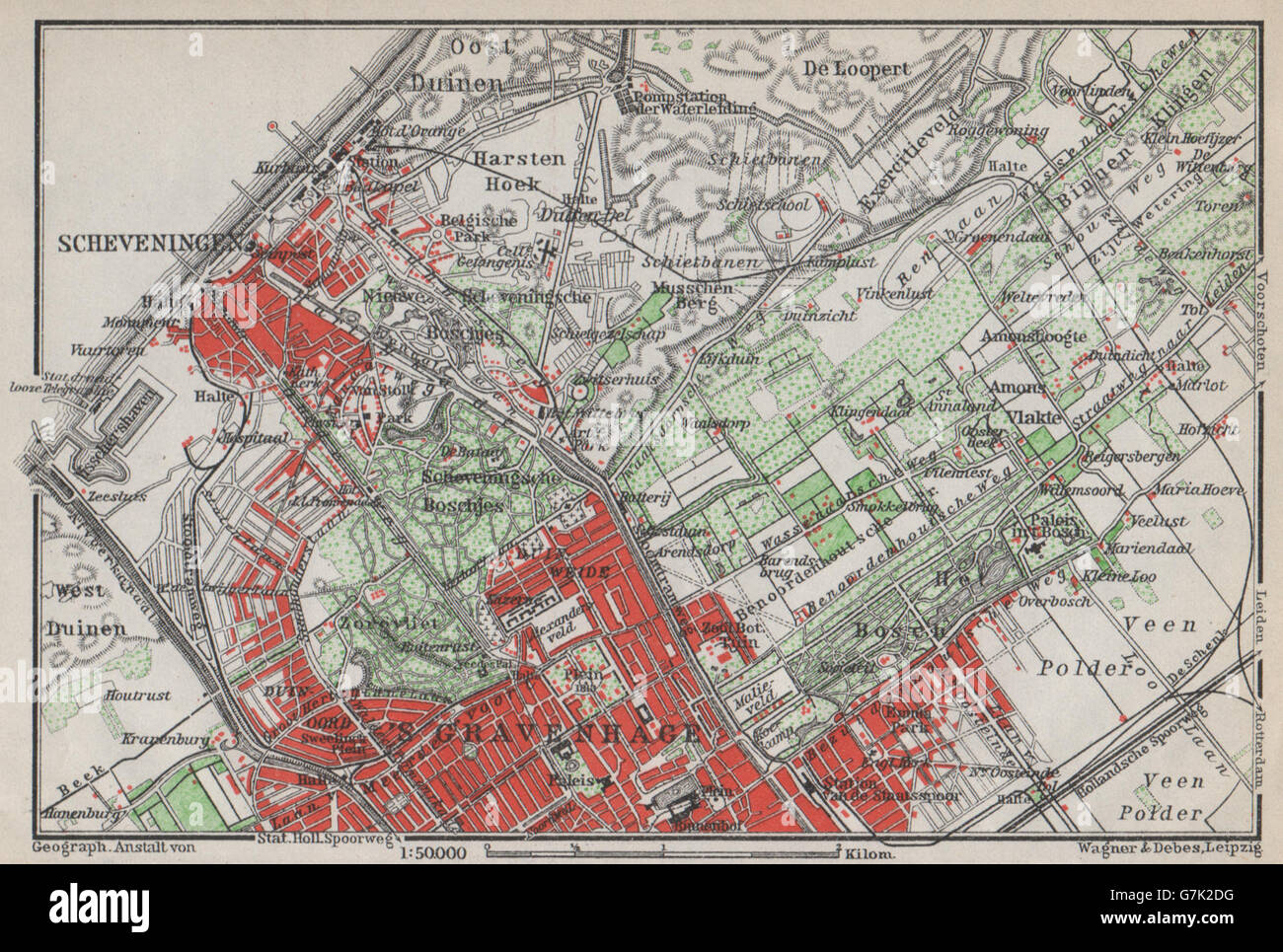 SCHEVENINGEN & L'AIA DEN HAAG 'S-GRAVENHAGE dintorni. Paesi Bassi, 1910 Mappa Foto Stock
