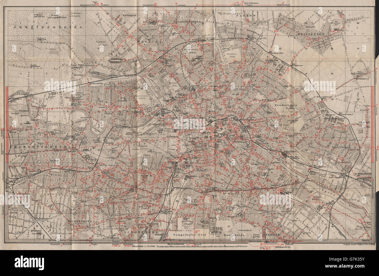 BERLIN STRAßENBAHNNETZ. Rete tranviaria. town city stadtplan karte, 1910 Mappa Foto Stock