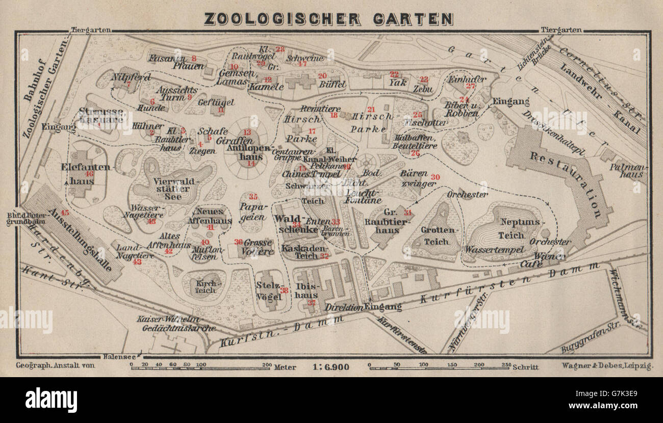 ZOOLOGISCHER GARTEN a piano terra. Berlin karte. BAEDEKER, 1910 Mappa antichi Foto Stock