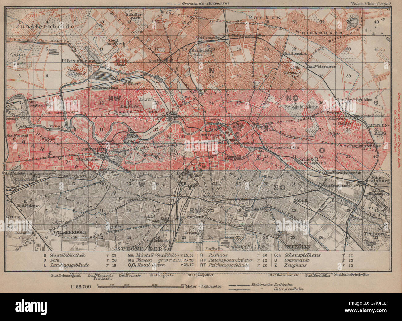 Chiave di Berlino mappa vintage town city stadtplan karte. BAEDEKER, 1923 Foto Stock