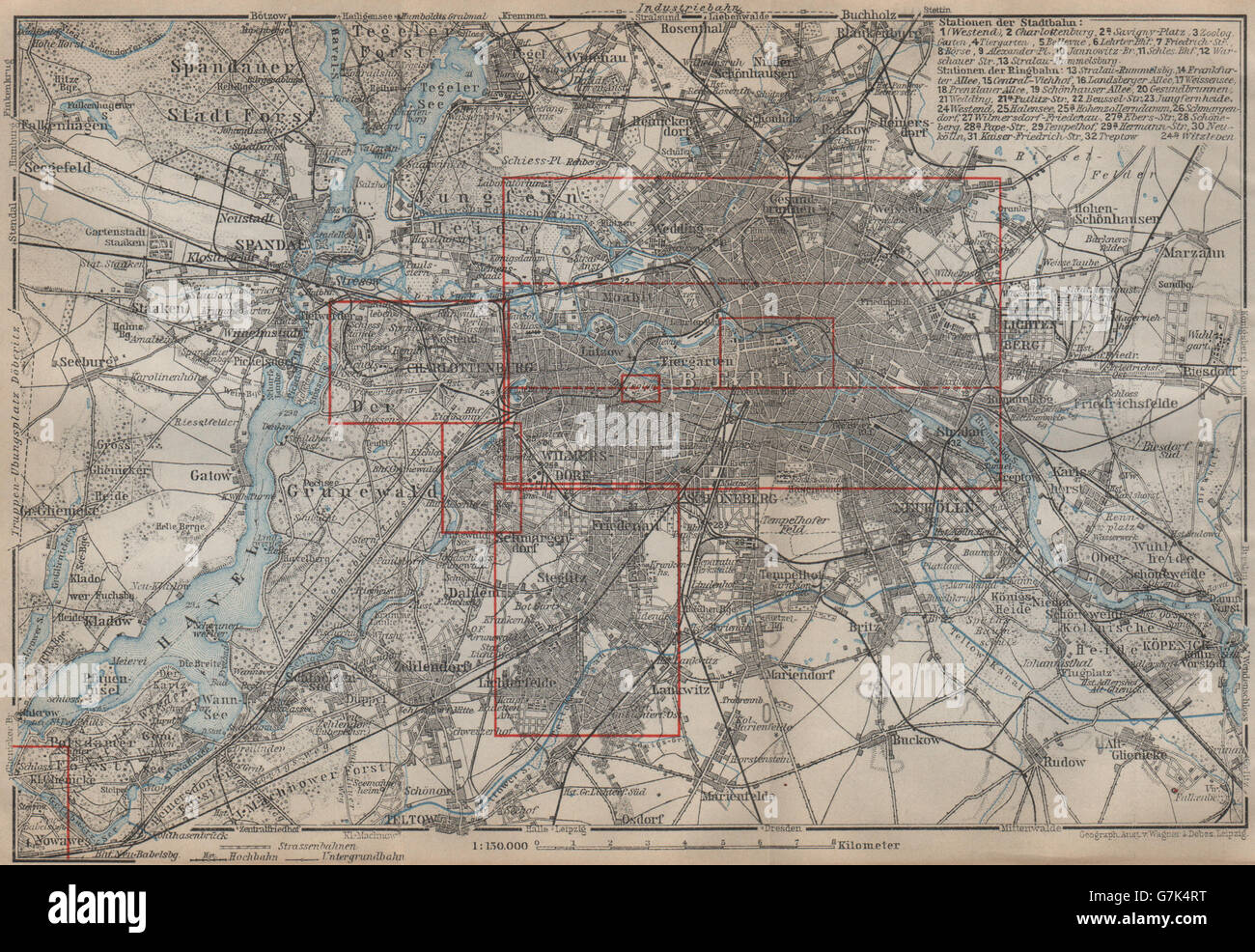 BERLIN & dintorni umgebung. Spandau Rixdorf Lichtenberg Zehlendorf, 1923 Mappa Foto Stock