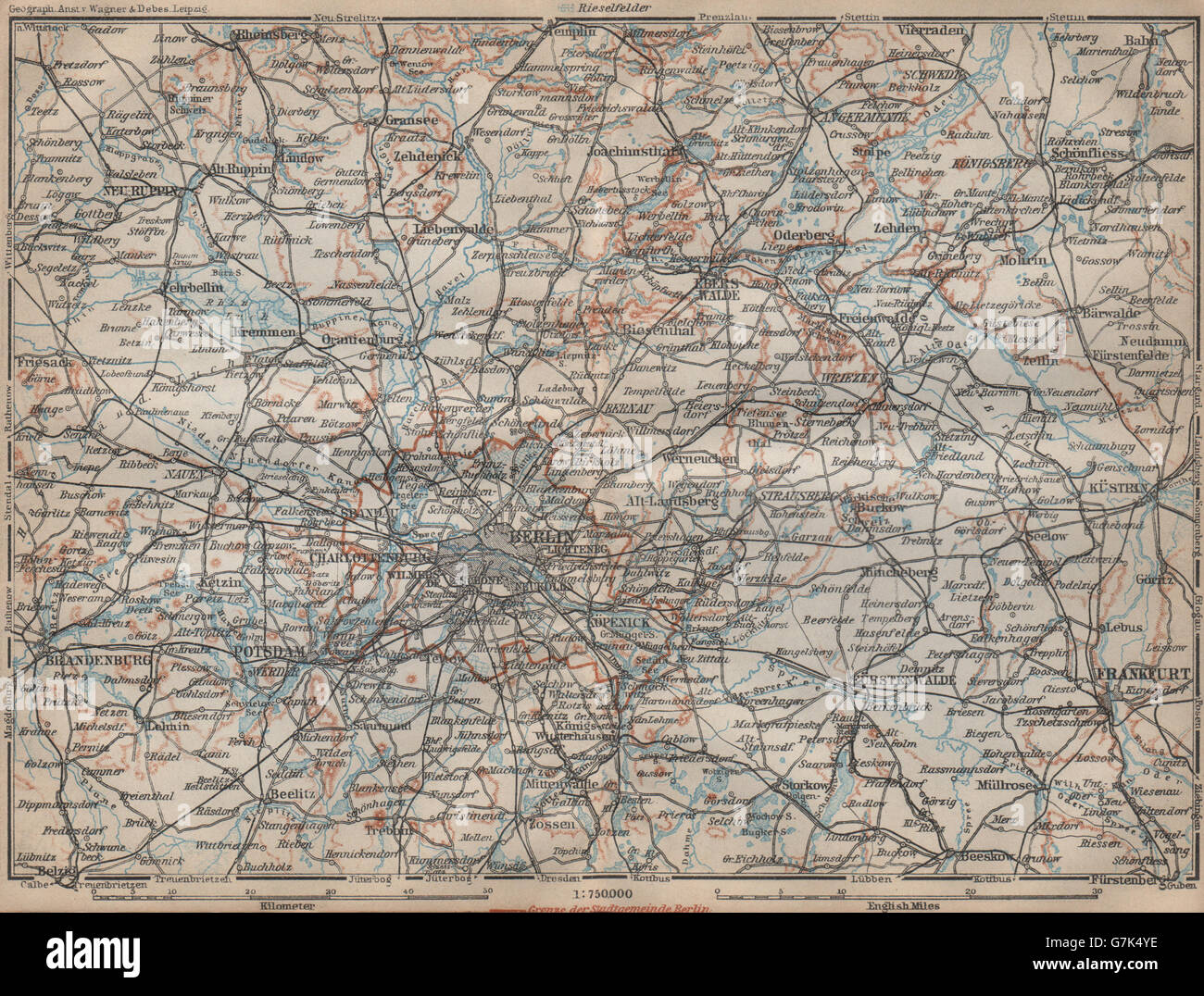 Berlino e Brandeburgo. Potsdam Frankfurt (Oder) Küstrin Eberswalde, 1923 Mappa Foto Stock