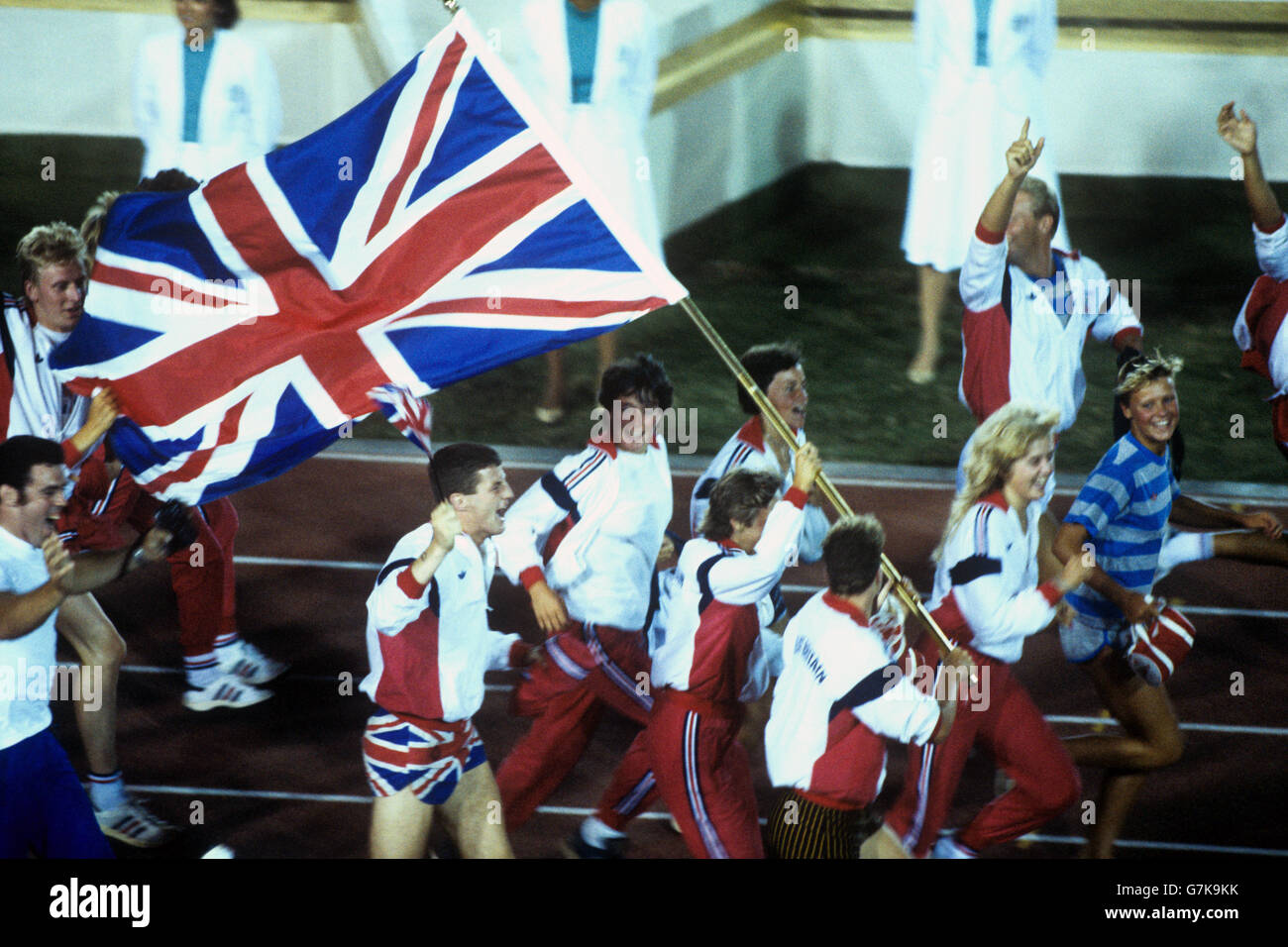 La squadra britannica durante la cerimonia di chiusura ai Giochi Olimpici 1984 a Los Angeles. Foto Stock
