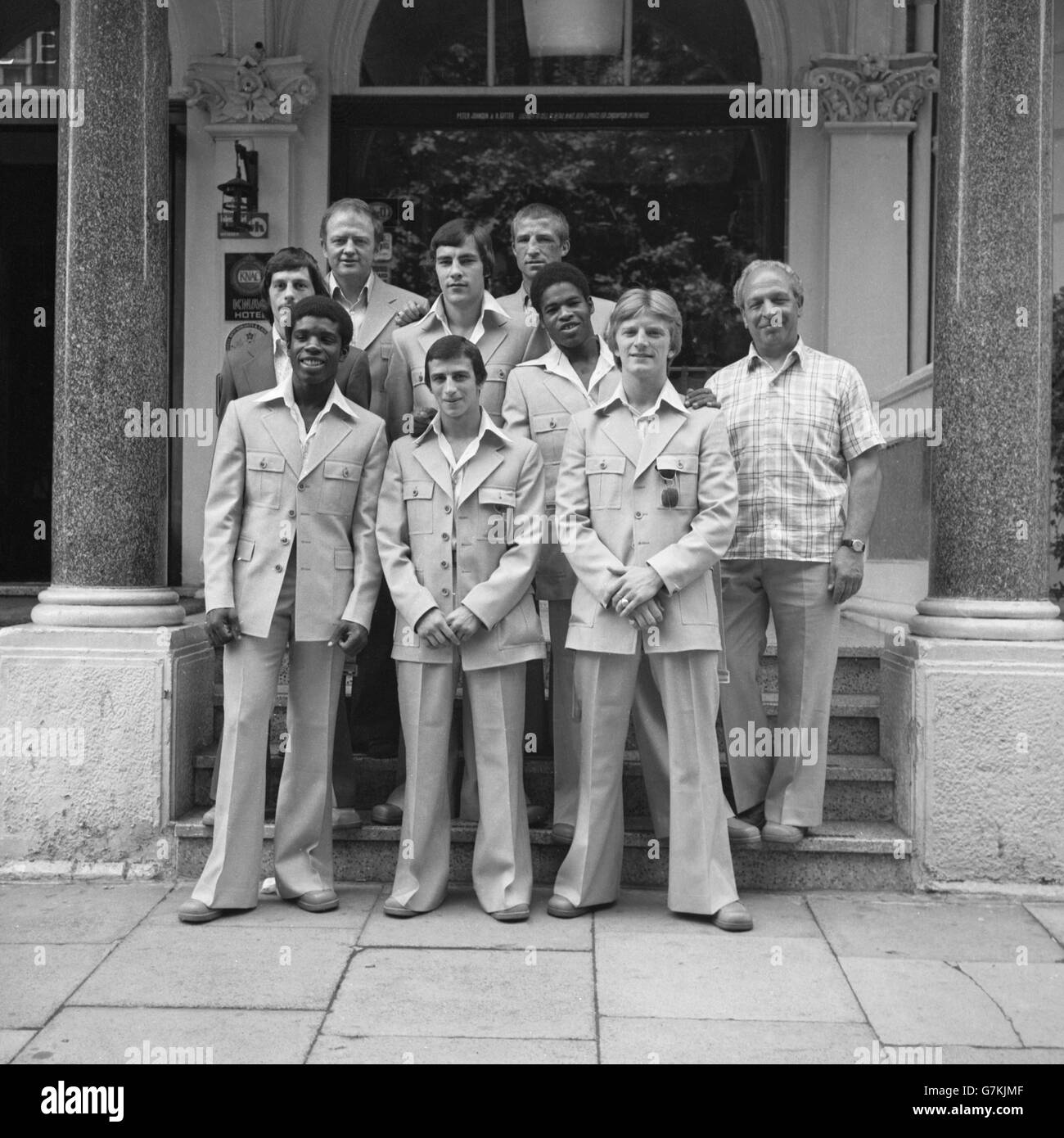 La squadra della Gran Bretagna Olympic Boxing ha ritratto a Londra dopo le loro prestazioni ai Giochi Olimpici estivi di Montreal del 1976. Compresi (non in ordine) Charlie Magri, Patrick Cowdell, Silvester Mitee, Clinton McKenzie, Colin Jones, Robert Davies e David Odwell. Foto Stock