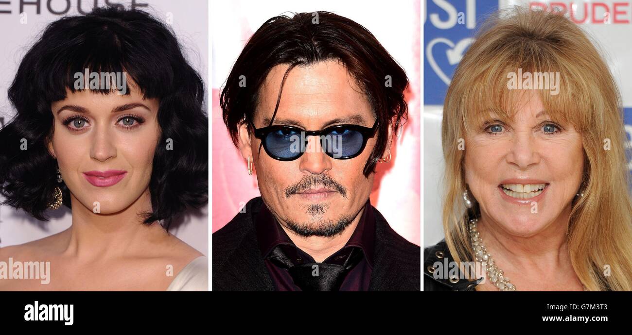File foto di (da sinistra) Katy Perry, Johnny Depp e Pattie Boyd. Foto Stock