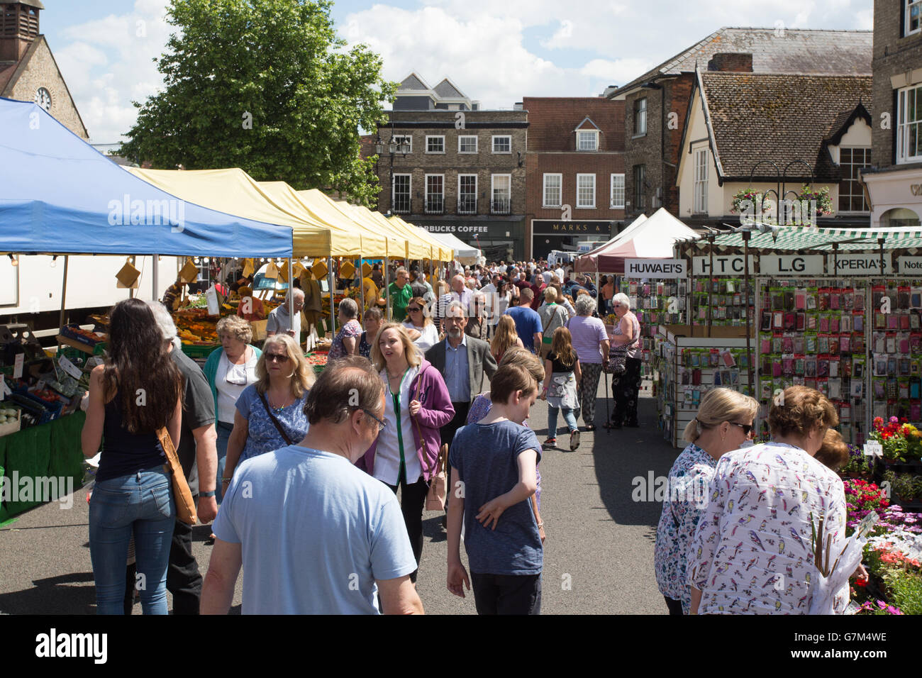 Bury St Edmunds street market, cornhill Foto Stock