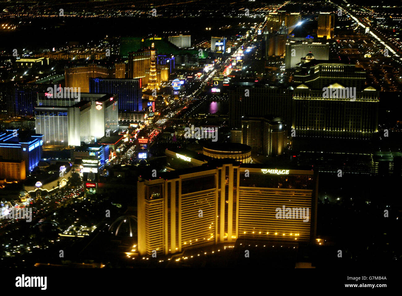 Vista su Las Vegas. Las Vegas di notte, da un elicottero. Foto Stock