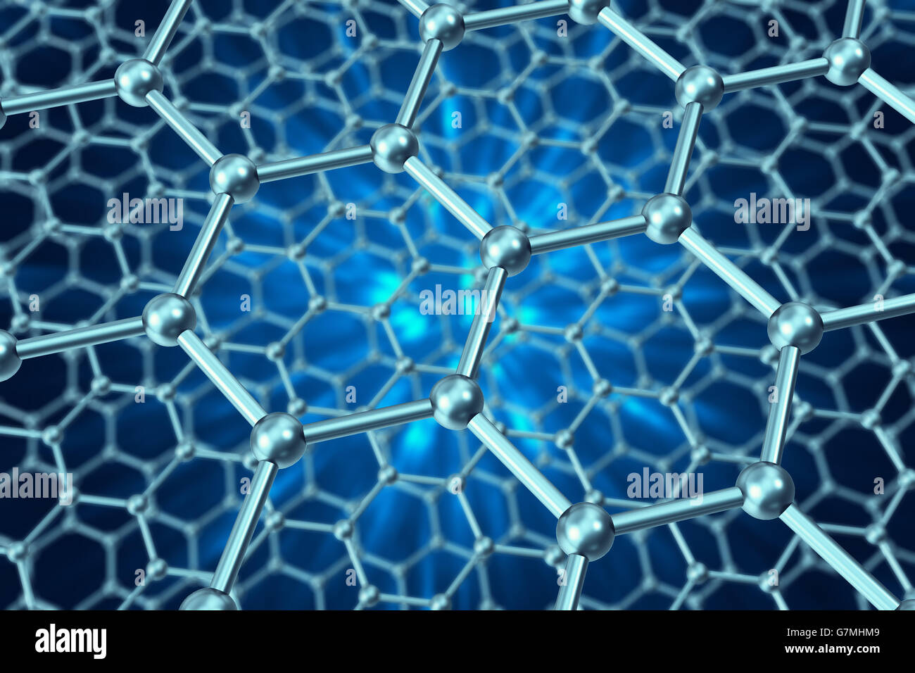 La struttura del modello di grafene fogli su uno sfondo blu 3d illustrazione Foto Stock