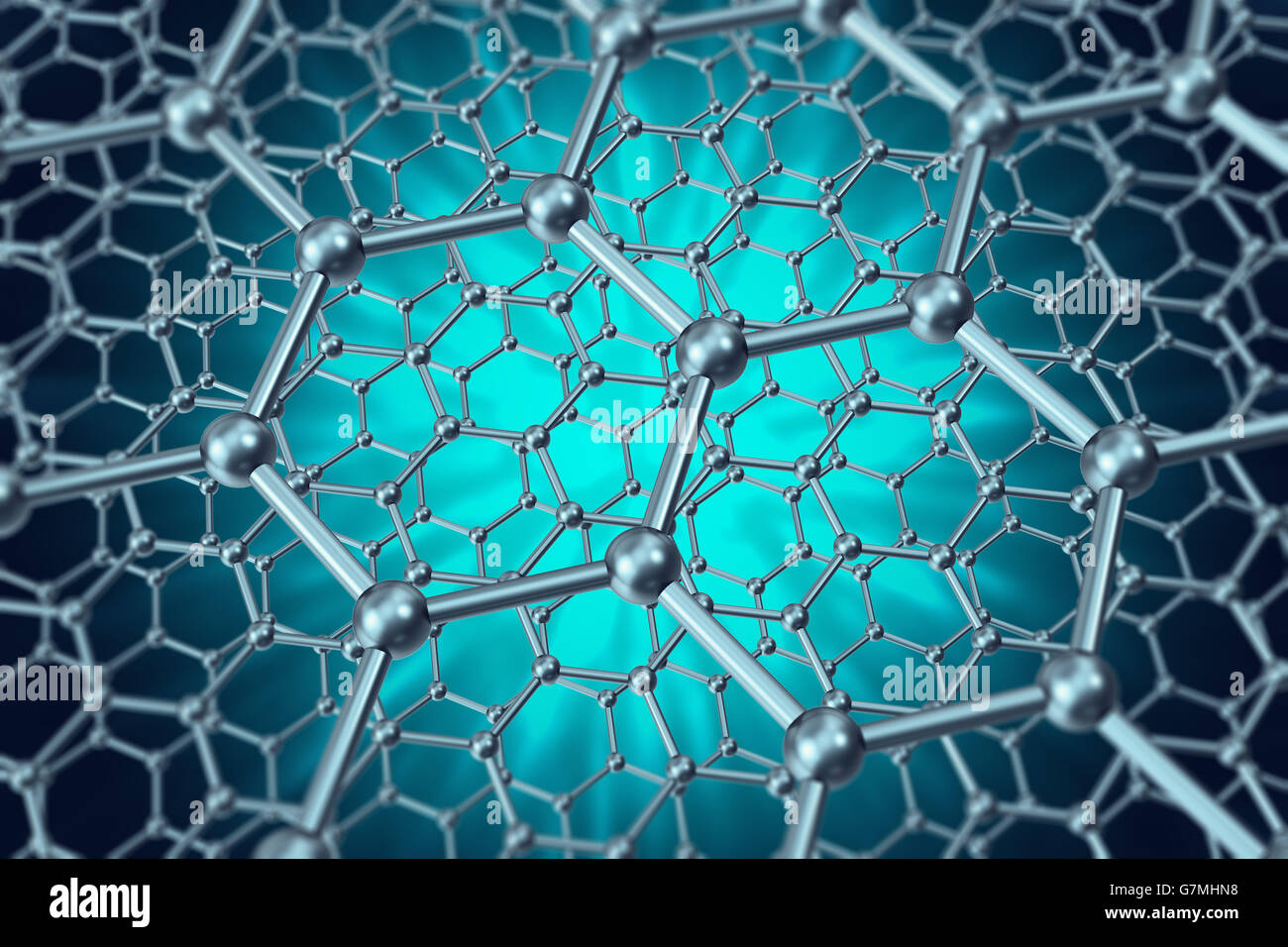 La struttura del modello di grafene fogli su uno sfondo blu 3d illustrazione Foto Stock