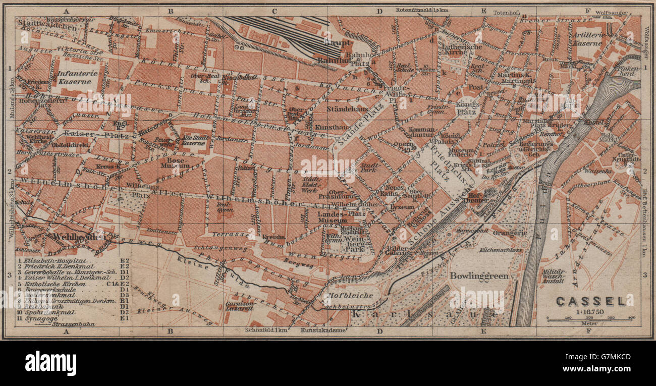 KASSEL CASSEL antique town city stadtplan. Hesse. Germania karte, 1913 mappa vecchia Foto Stock