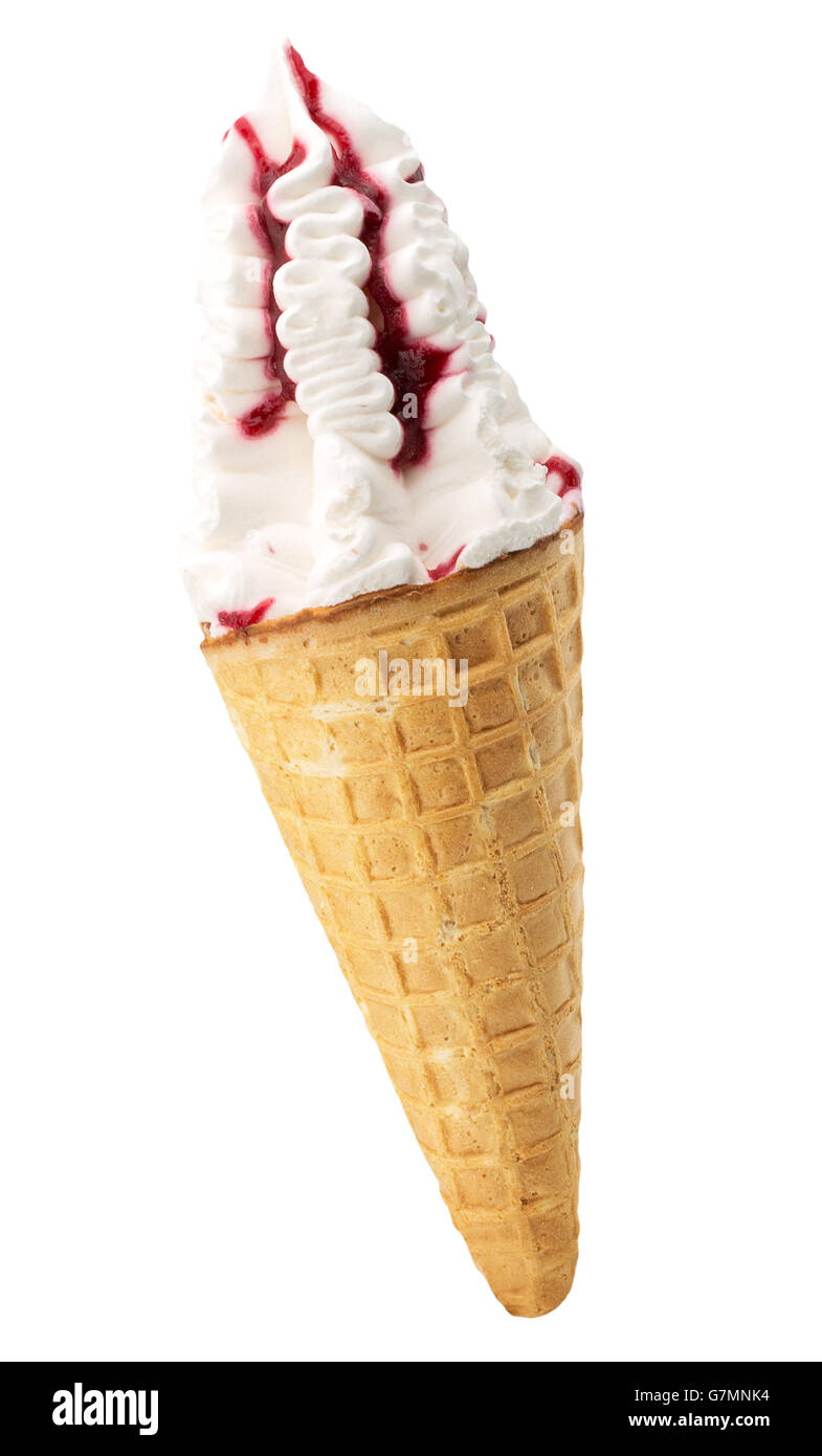 Il gelato in cono di cialda isolato su uno sfondo bianco. Foto Stock