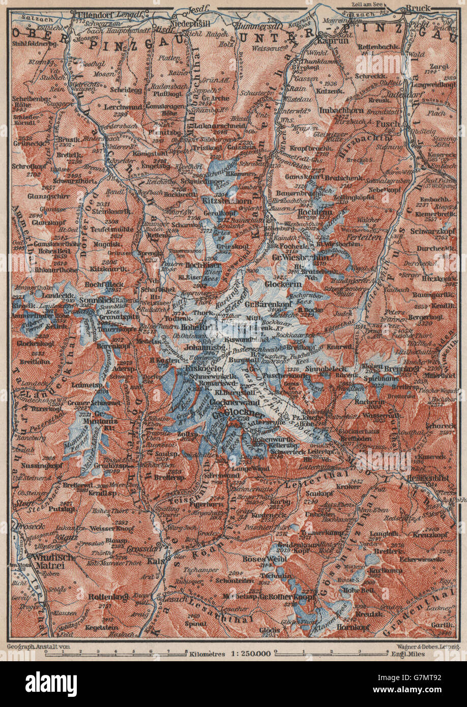 GLOCKNERGRUPPE. HOHE Tauern. UNTERPINZGAU. Kaprun Matrei Grossdorf, 1899 Mappa Foto Stock