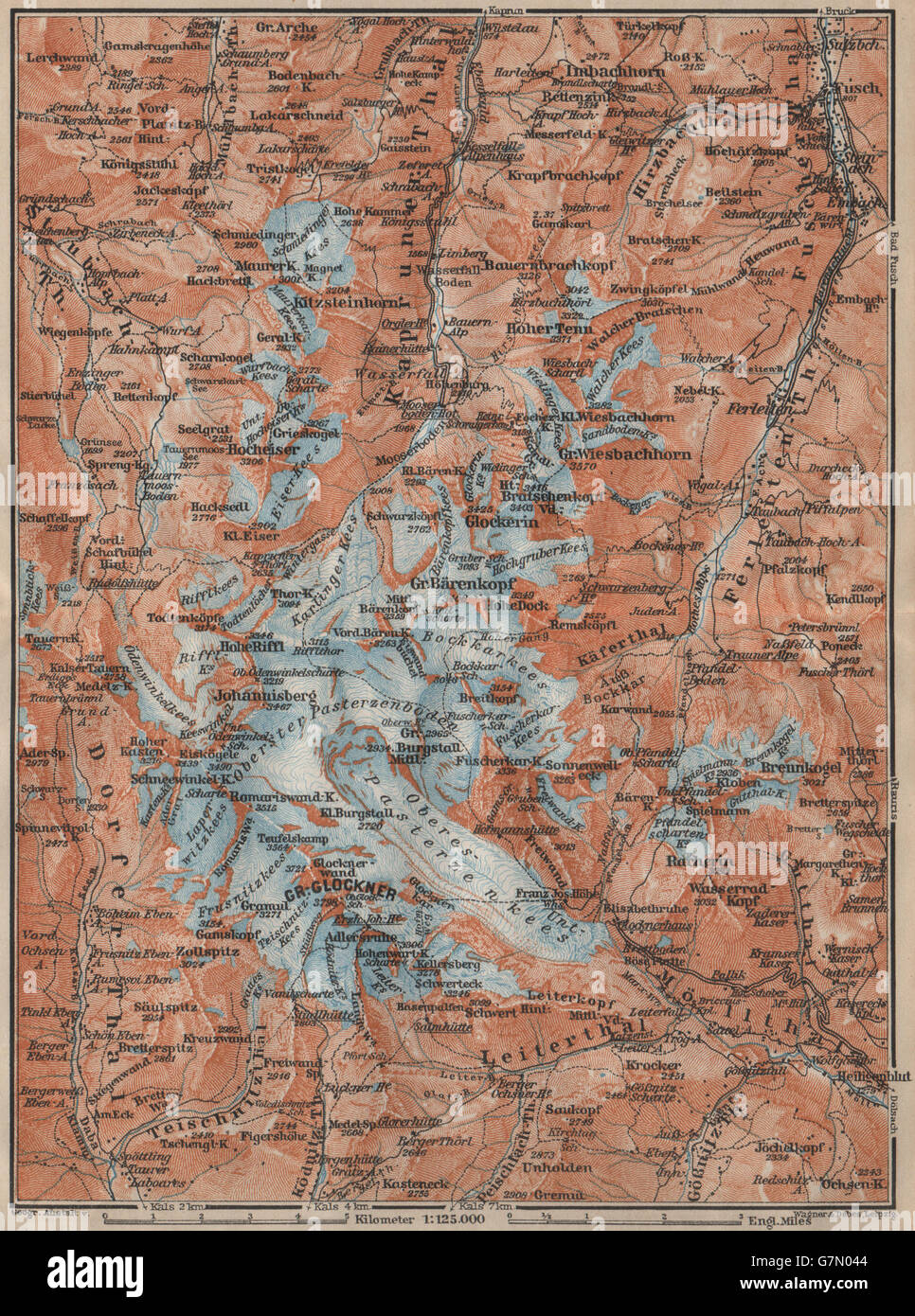 Grossglockner GLOCKNERGRUPPE topo-map. Austria Österreich karte, 1911 Foto Stock