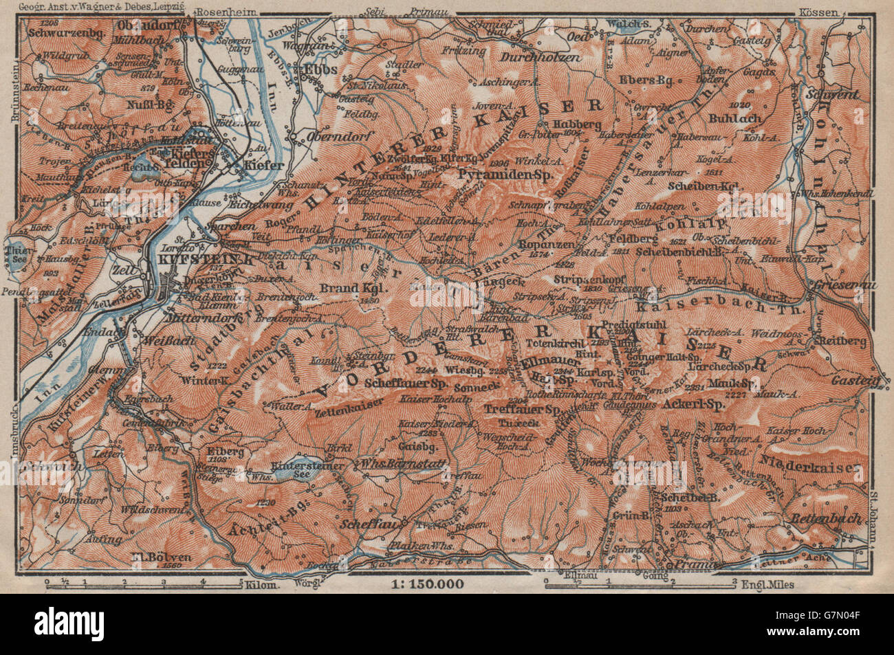 Dintorni di Kufstein. Kaisergebirge. Zahmer/Wilder Kaiser Tirolo Tirolo, 1911 Mappa Foto Stock