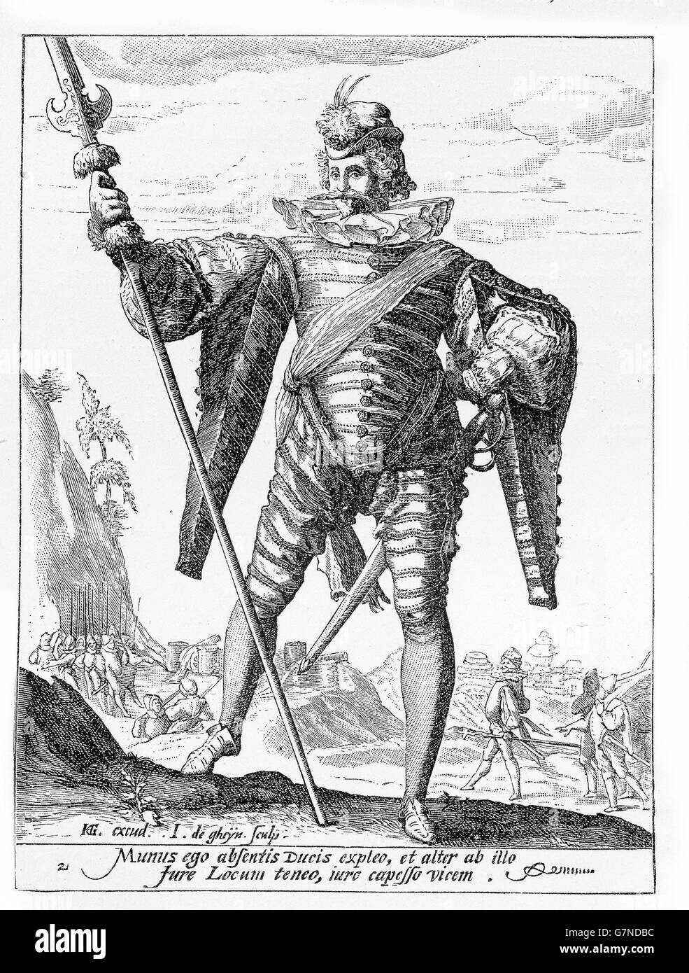 1600, illustrazione raffigurante una guardia con lancia e spada di Rodolfo II di Asburgo