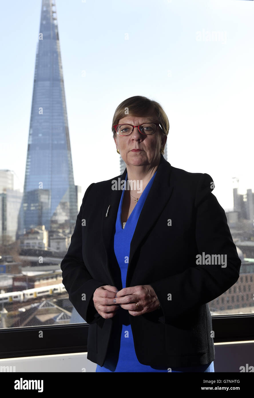 Alison Saunders, direttore dei pubblici ministeri, propone una fotografia nel suo ufficio a Londra. Foto Stock