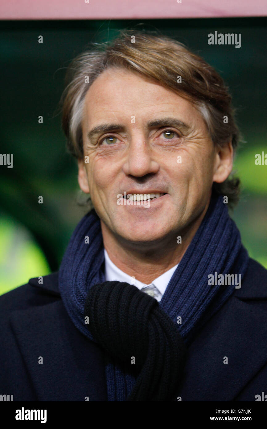 Il manager di Inter Milan Roberto Mancini durante la partita della UEFA Europa League al Celtic Park di Glasgow il 19 febbraio 2015. Foto Stock