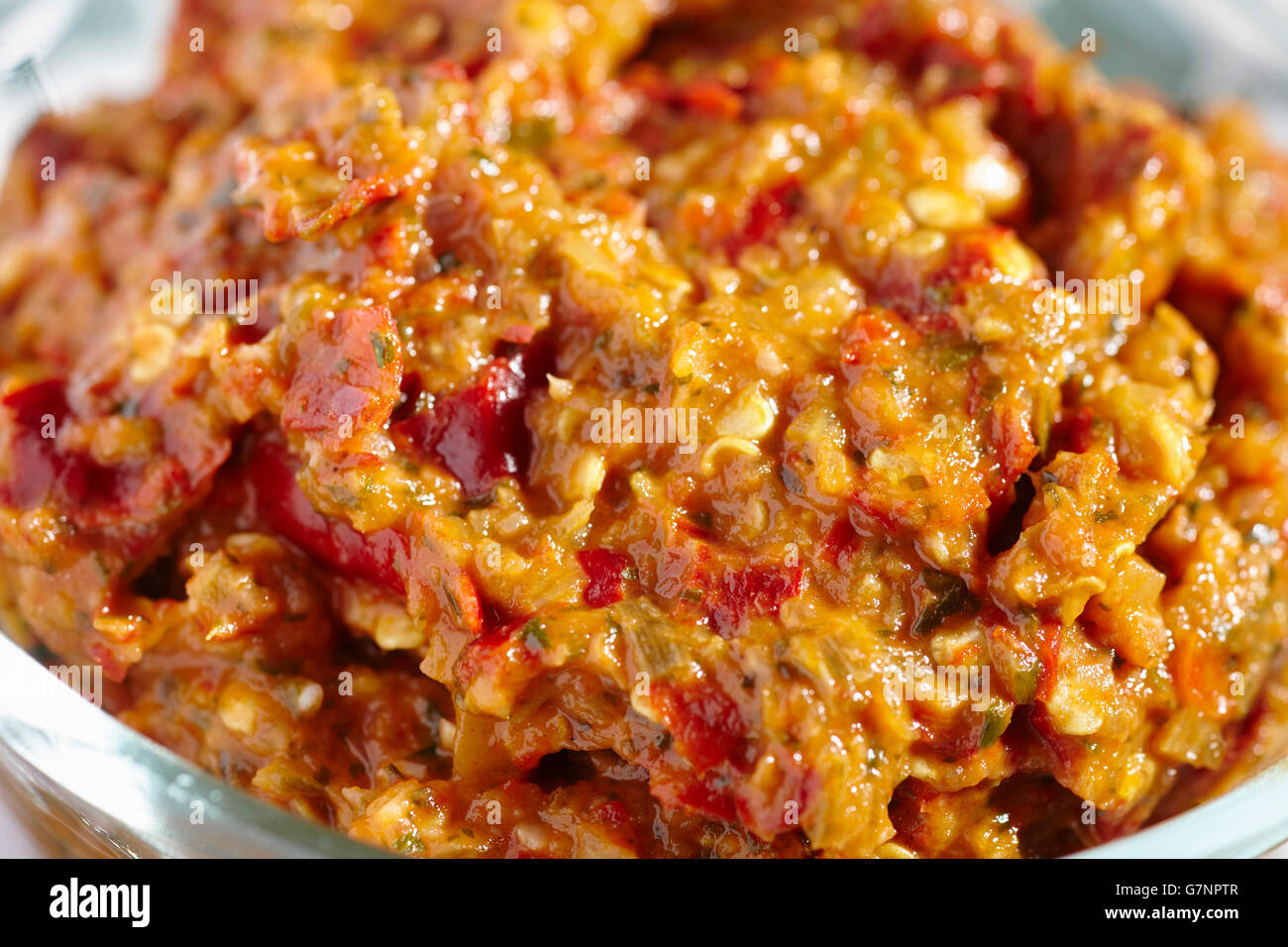 Una ciotola di Sepen, il Tibetano di salsa al peperoncino Foto Stock