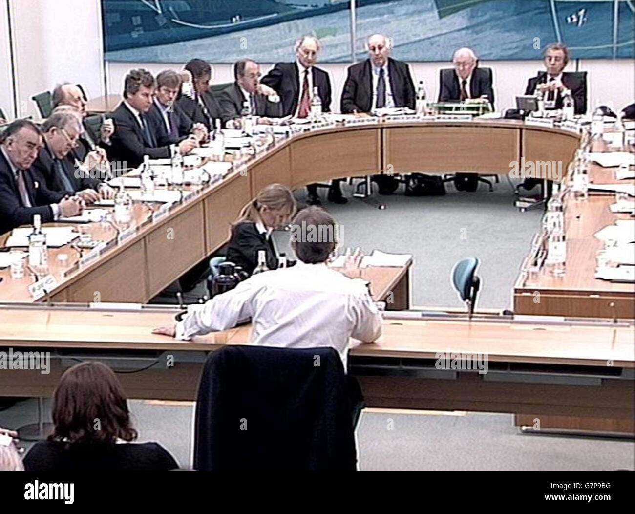 Il primo ministro britannico Tony Blair ha dato prova, al Comitato di collegamento della Camera dei Comuni di Westminster. Foto Stock