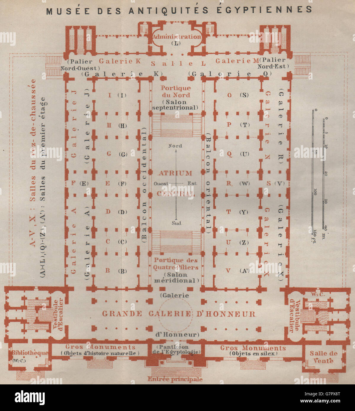 Il museo egiziano di antichità MUSÉE ANTIQUITÉS ÉGYPTIENNES piano 1914 mappa Foto Stock