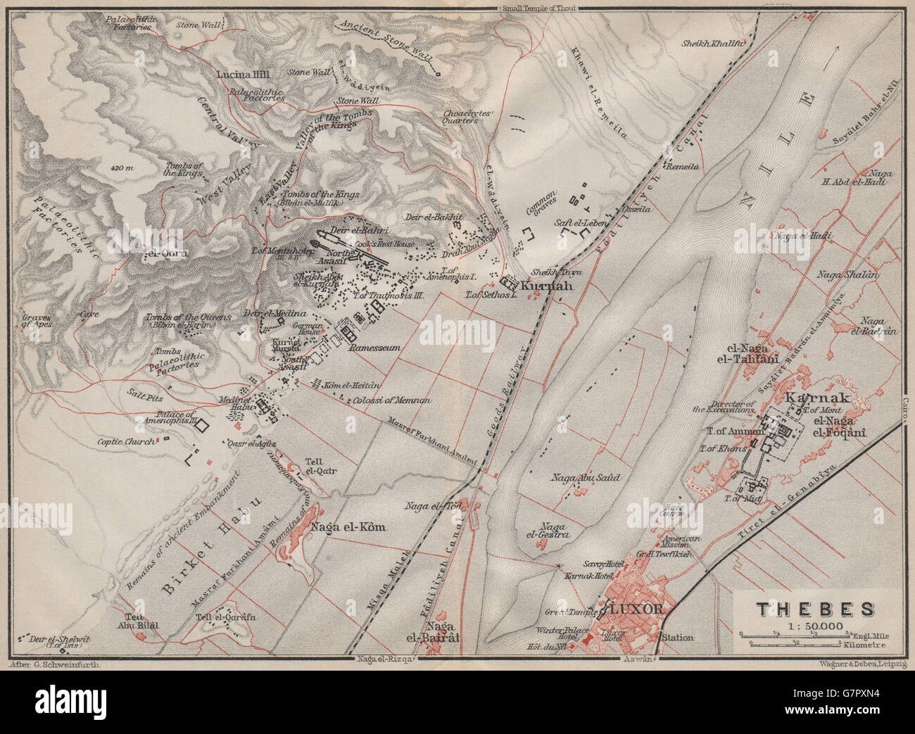LUXOR TEBE KARNAK dintorni. Necropoli tebana. Waset topo-map. Egitto, 1914 Foto Stock LUXOR TEBE KARNAK dintorni. Necropoli tebana. Waset topo-map. Egitto, 1914 Foto Stock
