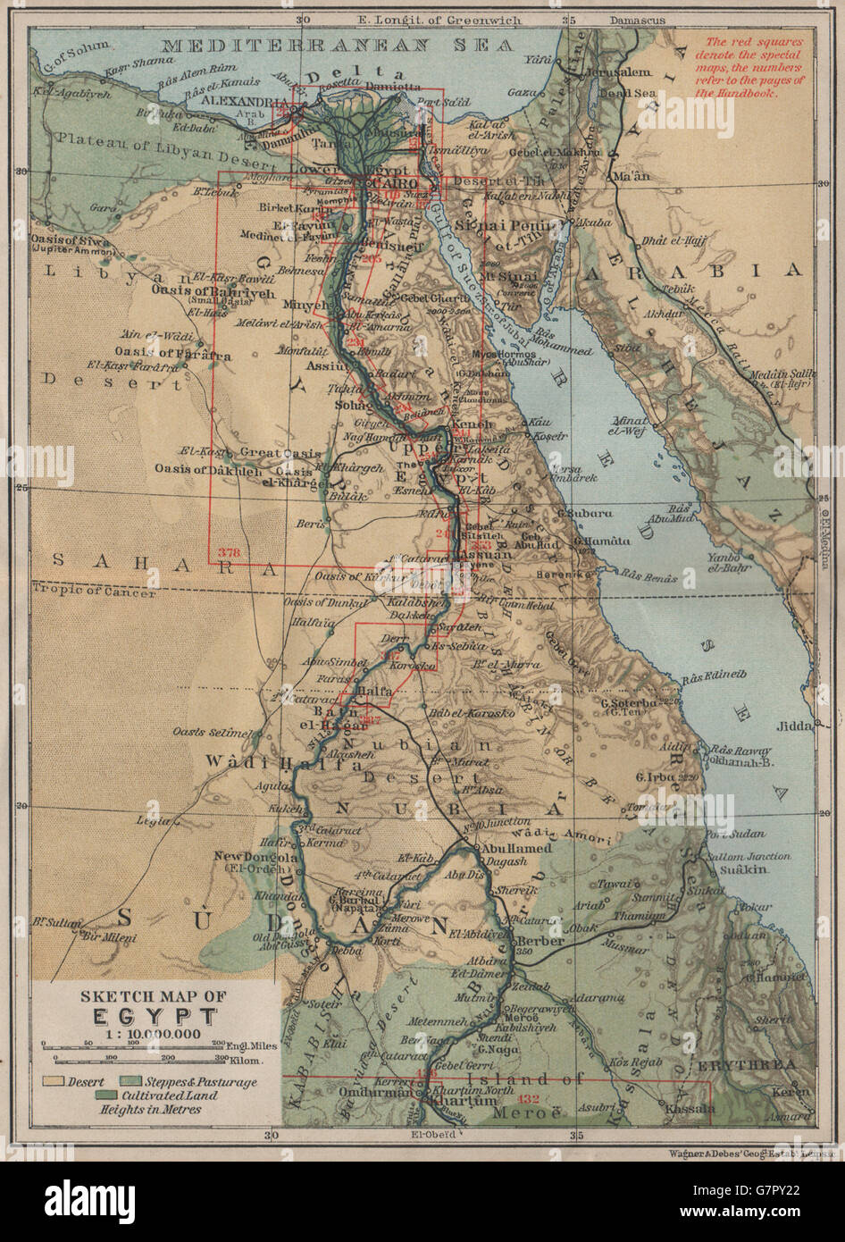 Schizzo di Egitto. Valle del Nilo. Sudan Khartoum.. BAEDEKER, 1914 Foto Stock