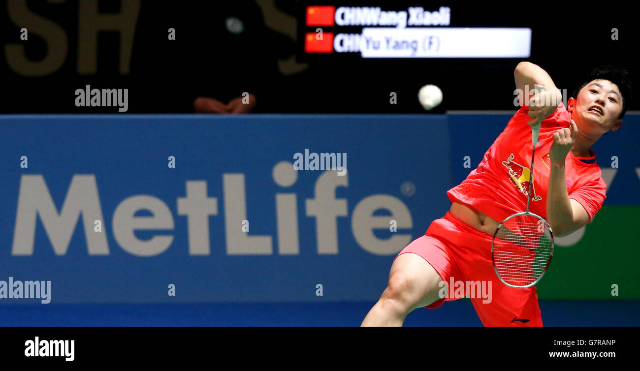 Badminton - 2015 Yonex All England Badminton Championships - Day Three - National Indoor Arena. Yu Yang della Cina durante la partita finale quadrimestre delle sue donne Foto Stock