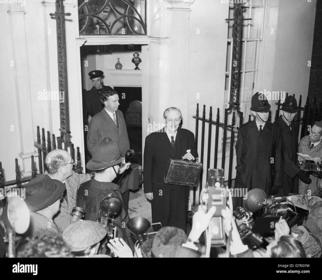 La politica di bilancio - Giorno - Harold Macmillan - 11 Downing Street, Londra Foto Stock