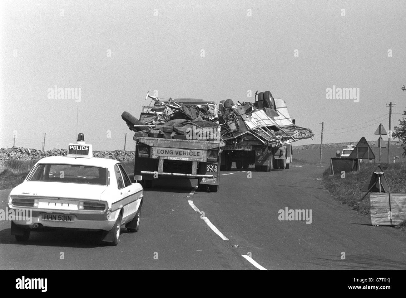 Incidenti e catastrofi naturali - Coach Crash - Dibbles Bridge, Hebden, Yorkshire Foto Stock