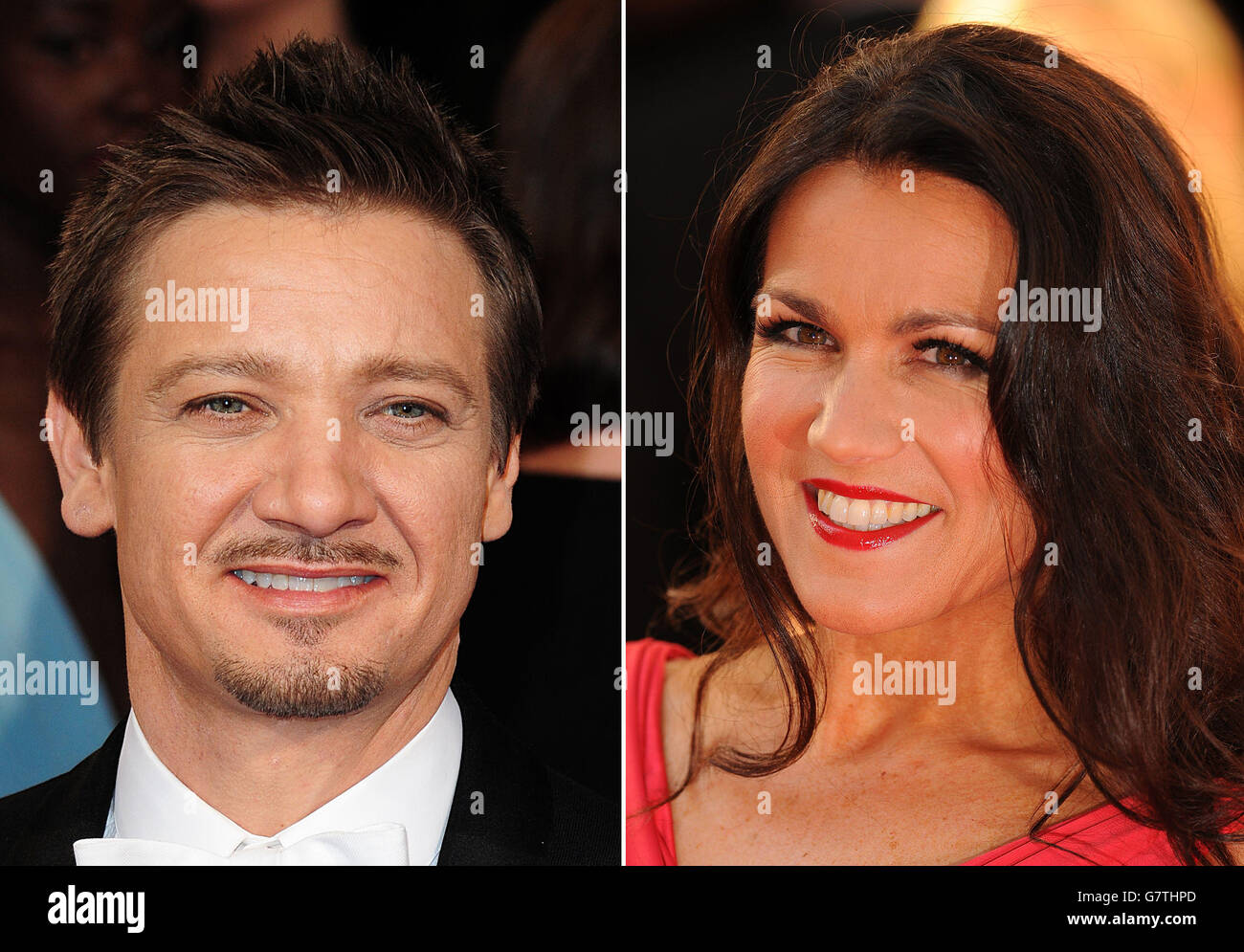 File foto del presentatore della buona mattina in Gran Bretagna Susanna Reid e la stella di Hollywood Jeremy Renner, come Reid ha ammesso che stava andando 'entrare in difficoltà' con la stella quando gli ha detto che guardava in buona forma, durante un'intervista. Foto Stock