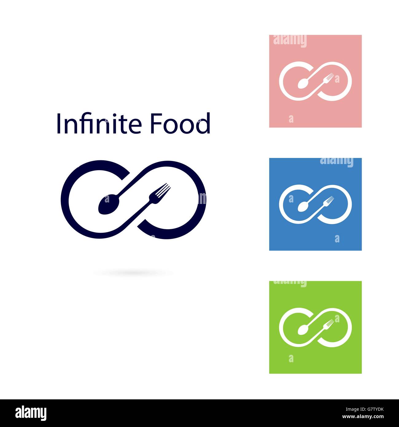 Il cibo e l'infinito icon.Cucchiaio e forchetta sign.Business o cibi e bevande concetto.illustrazione vettoriale. Illustrazione Vettoriale