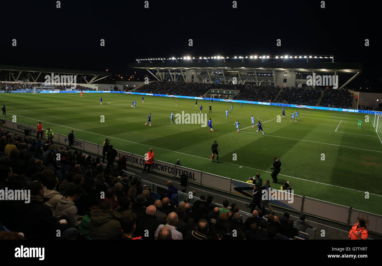 Calcio - fa Youth Cup - finale - prima tappa - Manchester City / Chelsea - City Football Academy Stadium. Stadio della Manchester City Football Academy durante la finale della fa Youth Cup Manchester City Under 18's contro Chelsea Under 18's. Foto Stock