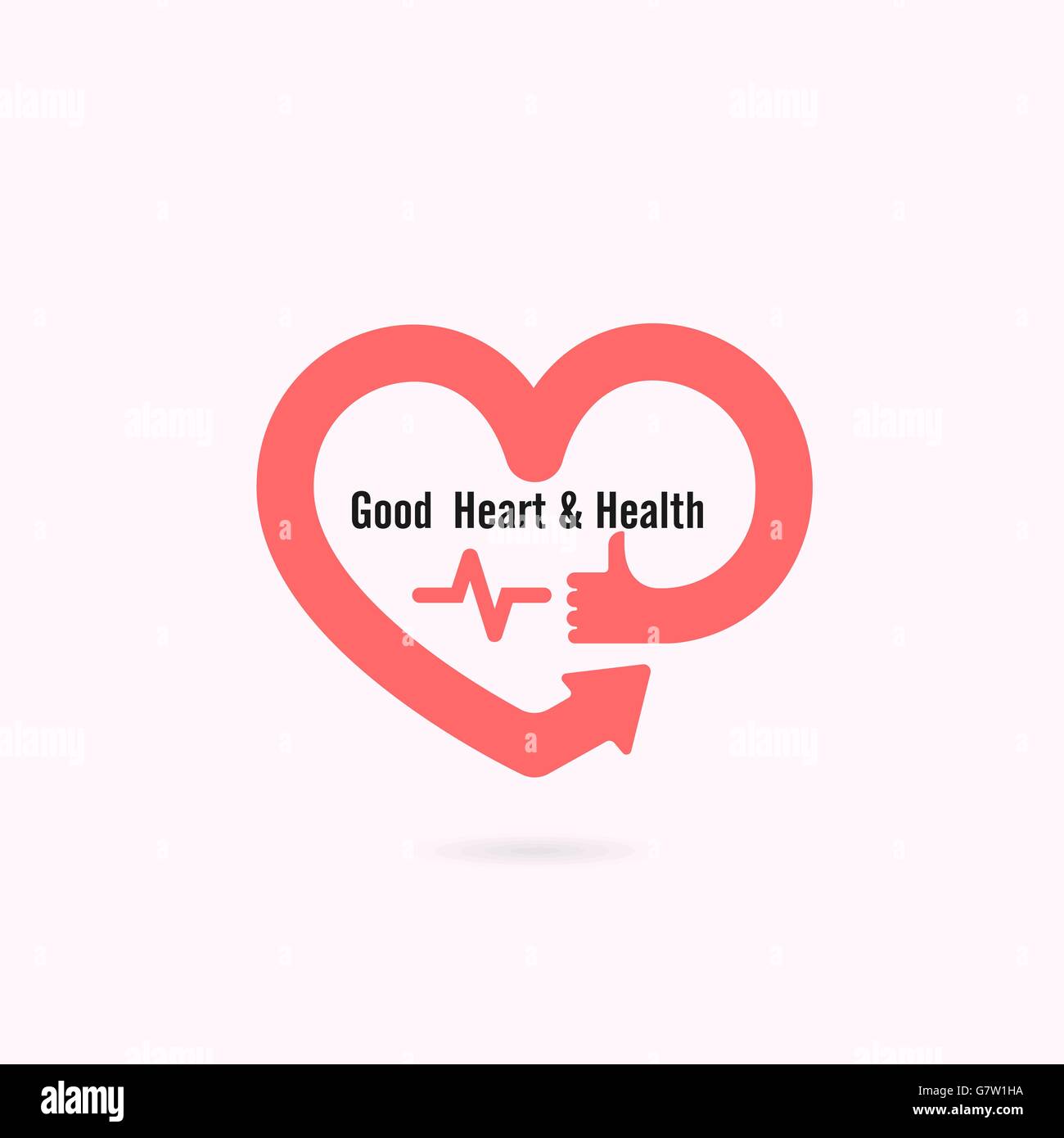 Forma di cuore e di mano umana simbolo con il segnale elettrocardiografico.Cuore Care logo.Healthcare & Medical concetto.illustrazione vettoriale Illustrazione Vettoriale