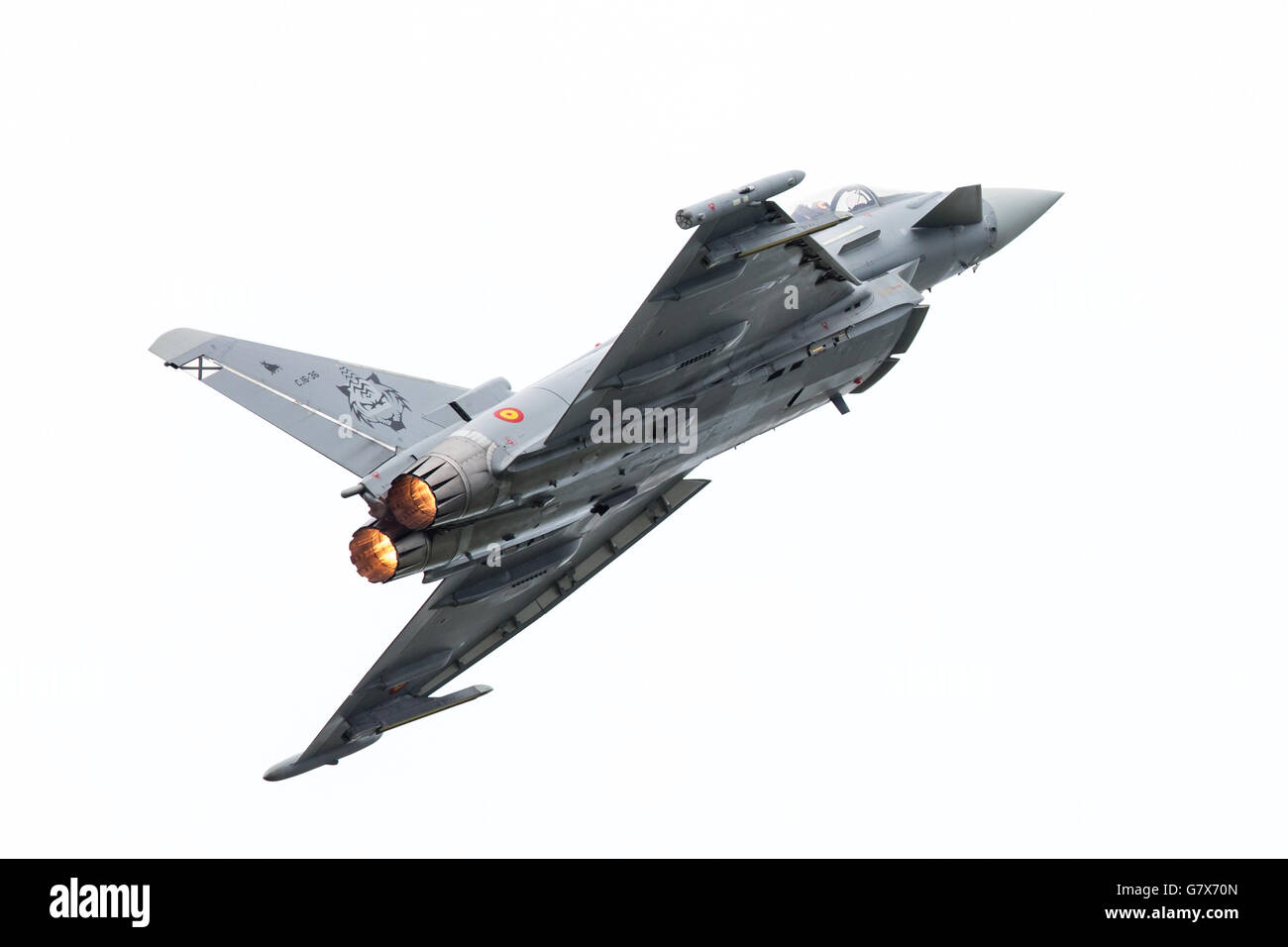 LEEUWARDEN, Paesi Bassi - 10 giugno: spagnola Air Force Eurofighter Typhoon battenti durante il Dutch Air Force Open House. Giugno Foto Stock