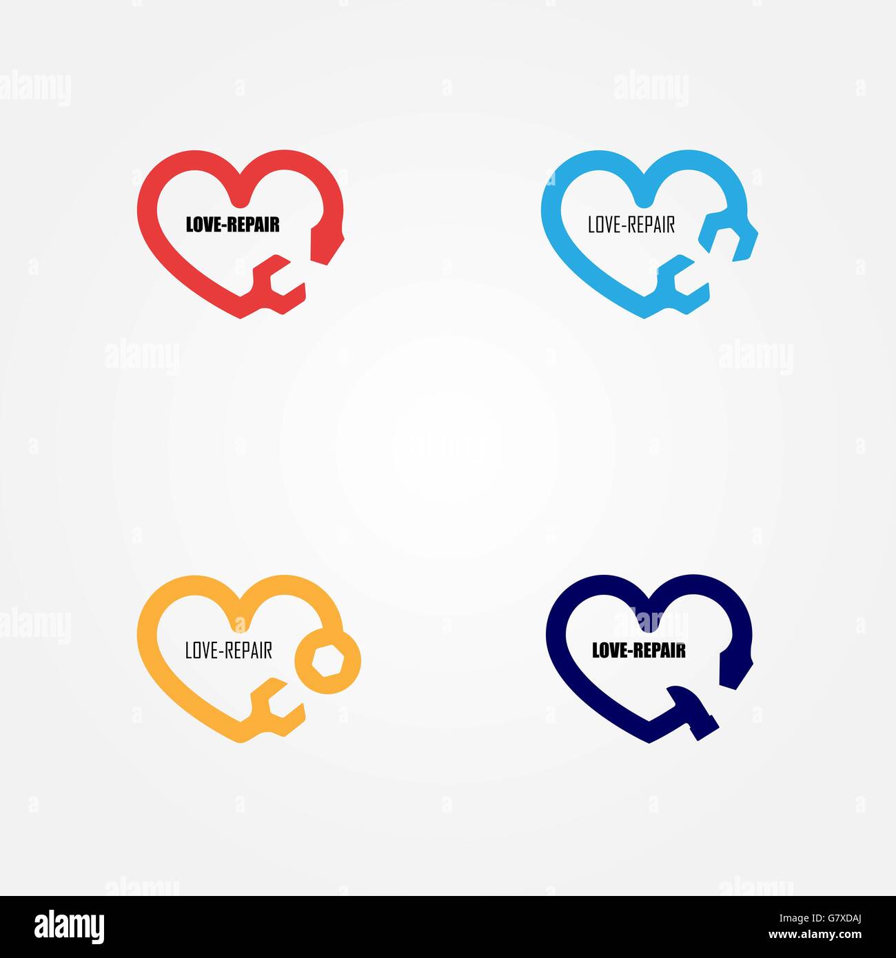 Love-Repair elementi del logo design.Servizio di manutenzione e engineering simbolo creativo.Business e concetto industriale.vettore Illustrazione Vettoriale