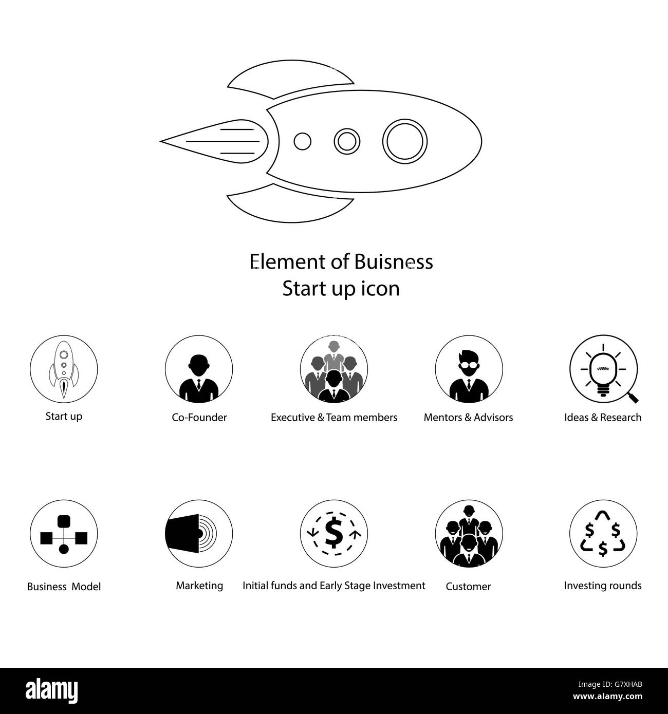 Elemento di Business Start up linea sottile icon.Avviare il lancio di Business Corporate concetto.Business line icona.linea di marketing icona. Illustrazione Vettoriale
