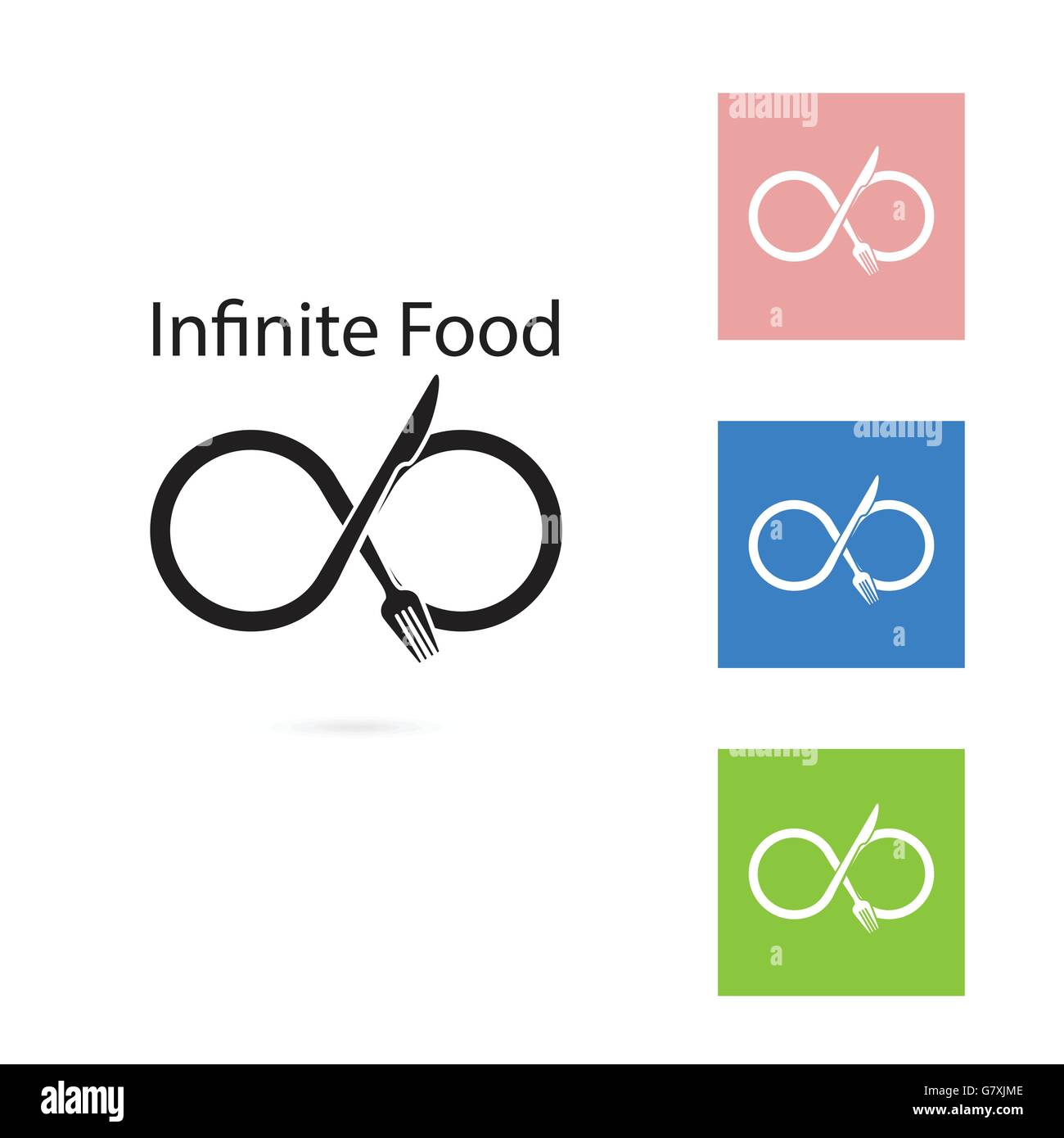 Coltello e forchetta elementi del logo design.Il cibo e l'infinito icon.il cibo e le bevande concetto.illustrazione vettoriale. Illustrazione Vettoriale