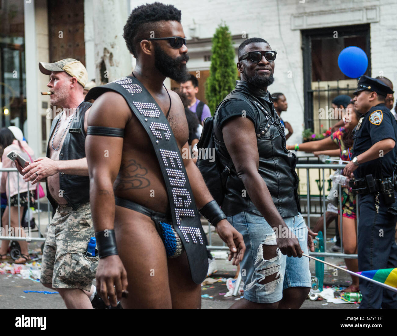 Gli uomini in pelle a Gay Pride Parade in New York City, NY 2016 Foto Stock