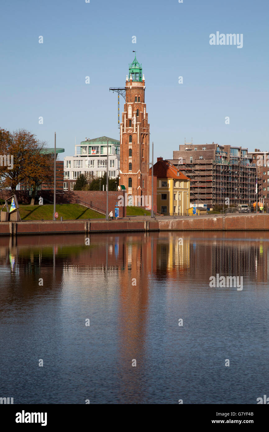 Simon Loschen faro, Neuer Hafen porto, Havenwelten, Bremerhaven, fiume Weser, Mare del Nord, Bassa Sassonia, PublicGround Foto Stock