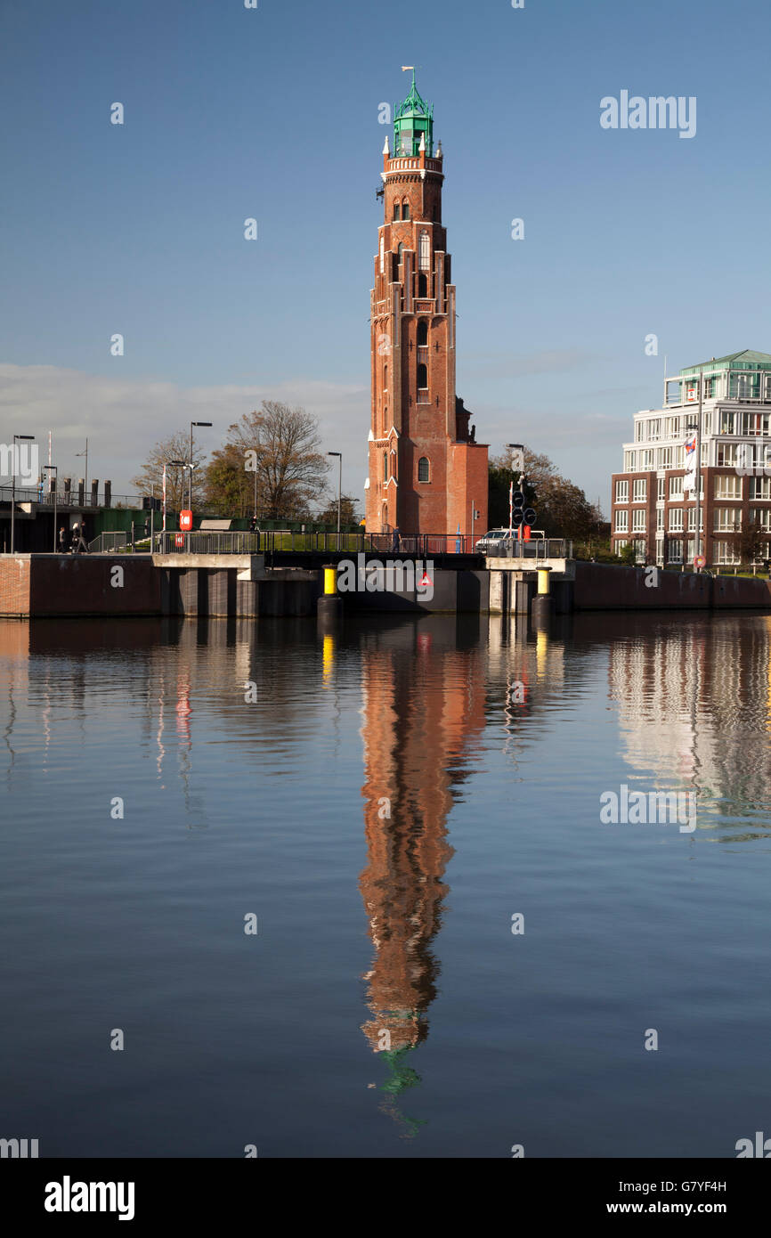 Simon Loschen faro, Neuer Hafen porto, Havenwelten, Bremerhaven, fiume Weser, Mare del Nord, Bassa Sassonia, PublicGround Foto Stock