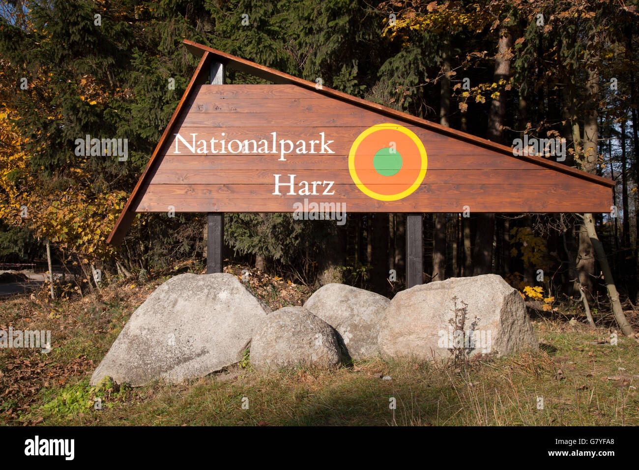 Segno, Parco Nazionale di Harz, Drei-Annen-Hohne, Parco Nazionale di Harz, Sassonia-Anhalt, PublicGround Foto Stock