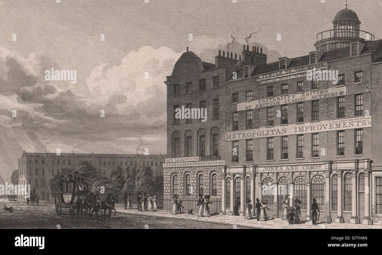 FINSBURY SQUARE. Tempio delle muse bookshop. Londra. Pastore, stampa 1828 Foto Stock
